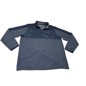 Under Armour Men's Sweater Sz XXL Blue Pullover Loose Cold Gear Quarter Zip Logo